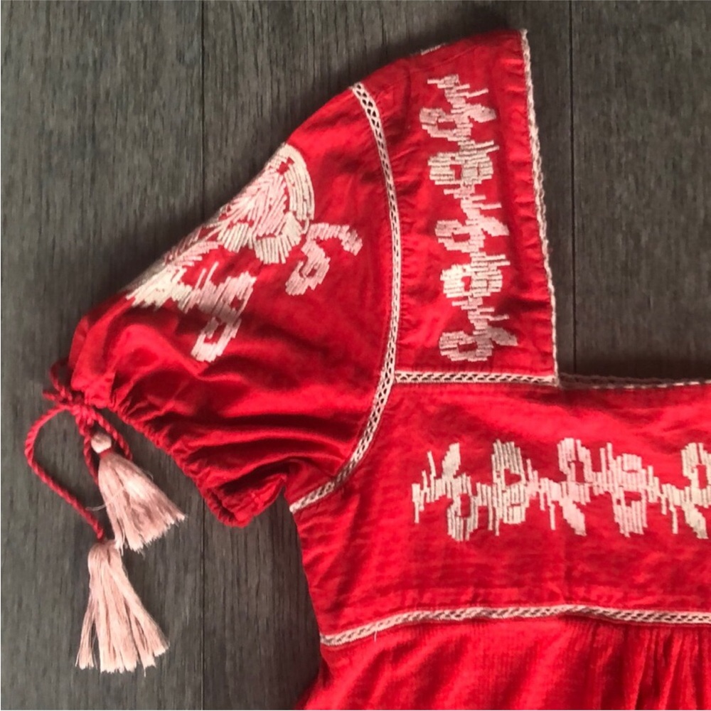 Zara Red Embroidered Mini Dress